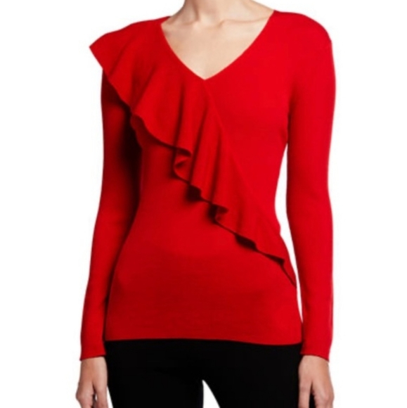 Lafayette 148 New York Sweaters - Lafayette 148  Sweater Small Red Ruffle